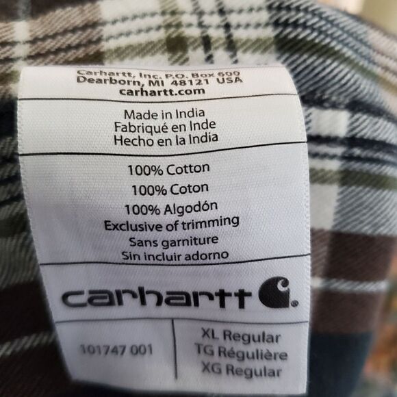 CARHARTT Men's Button Down Shirt Relaxed Fit  Size XL Plaid Frannel Shacket - Picture 3 of 5